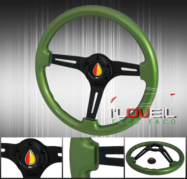 345mm green wood grain black streak design steering wheel + elder leaf button