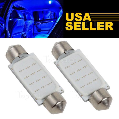 2x blue cob led lights 41/42/43mm festoon bulbs car interior dome map 578 12v