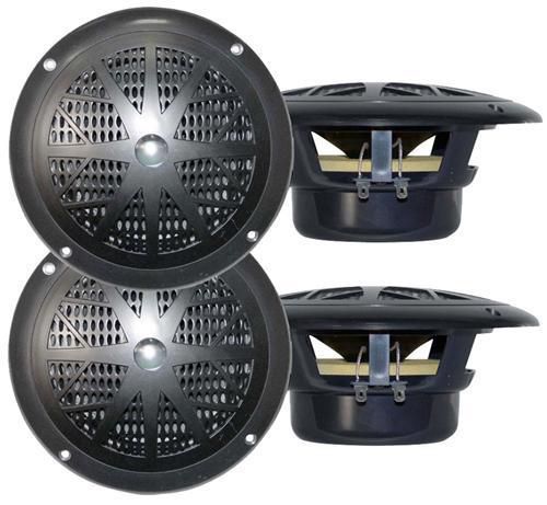 2 pairs new pyle 4&#034; 100 watt black marine boat yacht waterproof speaker system