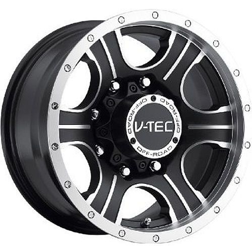 18x8.5 machined black v-tec assassin 6x135 +25 rims dynapro mt 35x12.50r18lt