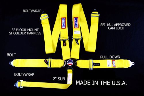 Rjs racing sfi 16.1 cam lock 5 pt seat belt harness floor mount yellow  1034106