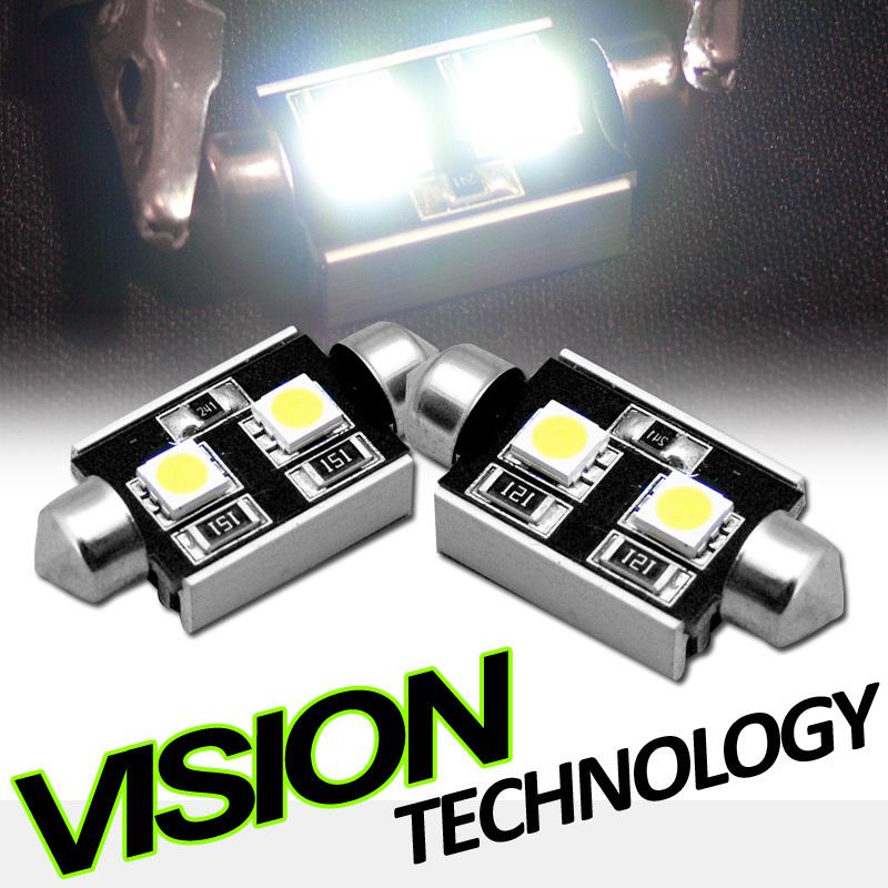 2pc white 36mm festoon 2x 5050 smd led light bulb glove box/dome/map 3425 de3425