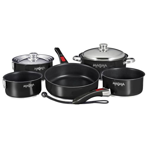 Magma &#034;nesting&#034; 10-piece induction compatible cookware jet black exterior &amp; slat