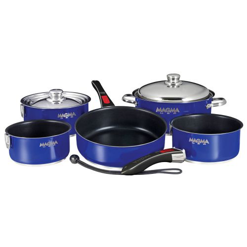 Magma nesting 10-piece induction compatible cookware cobalt blue exterior &amp; slat