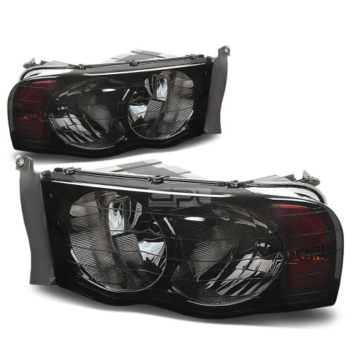 Fits 02-05 ram 1500/2500/3500 pickup truck smoked tint headlights amber corner