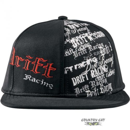 Drift racing flat brim baseball cap hat - black/red/white - 5235-502, 503, 504