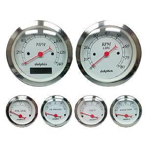 Dolphin white 6 gauge electronic speedometer kit hotrod/streetrod/ford/chevy