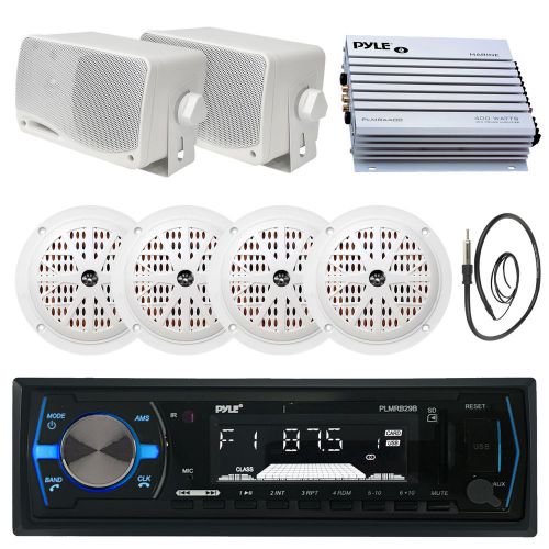 Plmrb29b bluetooth usb boat radio, 400w amp, antenna, 3.5&#034; speakers, 4&#034; speakers