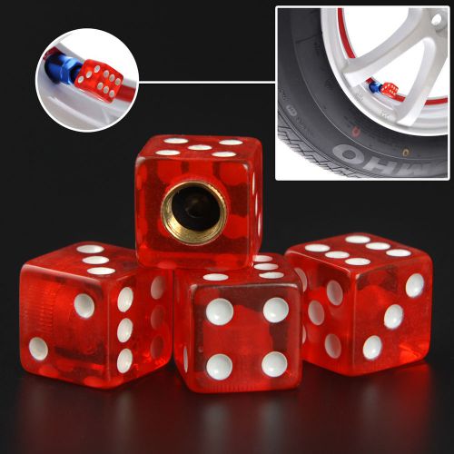 4 transparent red dice valve stem car tire bike wheel caps truck air dust tyre a