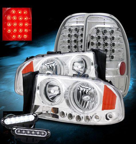 97-04 dakota chrome halo headlights/led tail lights lamp+led running daytime fog