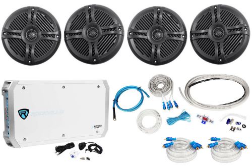 (4) rockville rmsts65b 6.5&#034; 1600w marine boat speakers+6-ch amplifier+amp kit