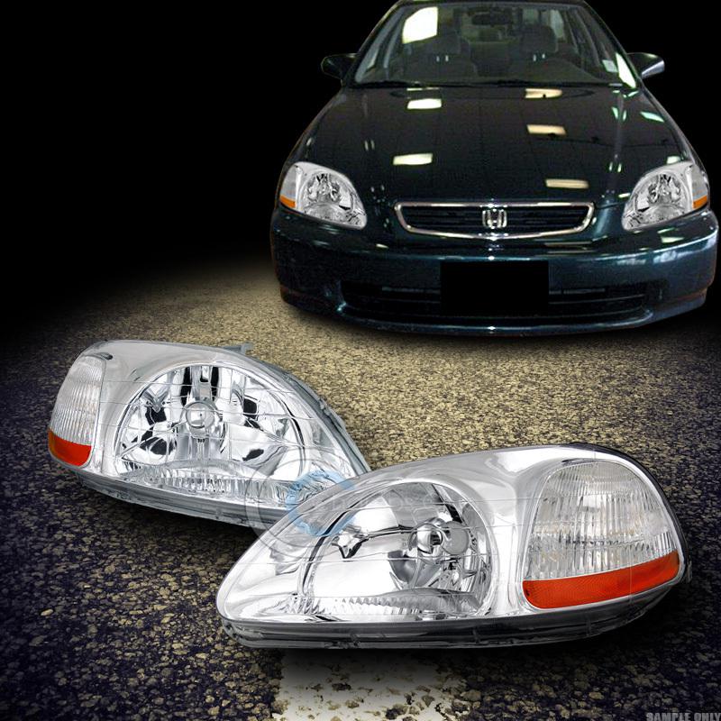 Jdm crystal chrome head lights lamp signal amber left+right dy 96-98 honda civic