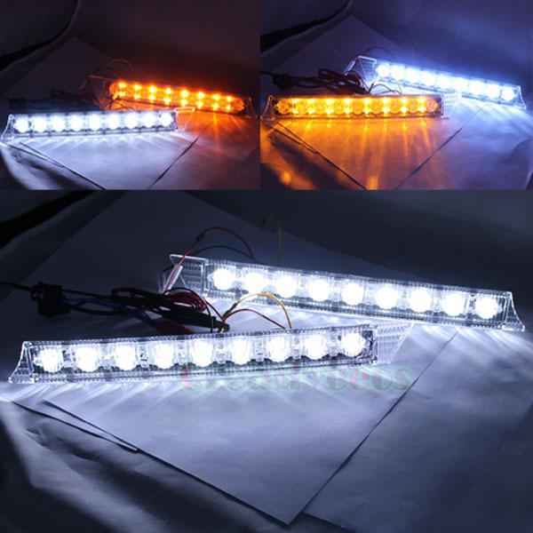 2x 9leds daylight daytime running driving drl led light + yellow turn signals