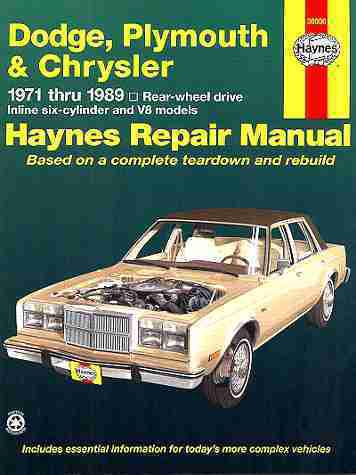 Chrysler repair shop & service manual 1971-1989 cordoba, town & country, 300