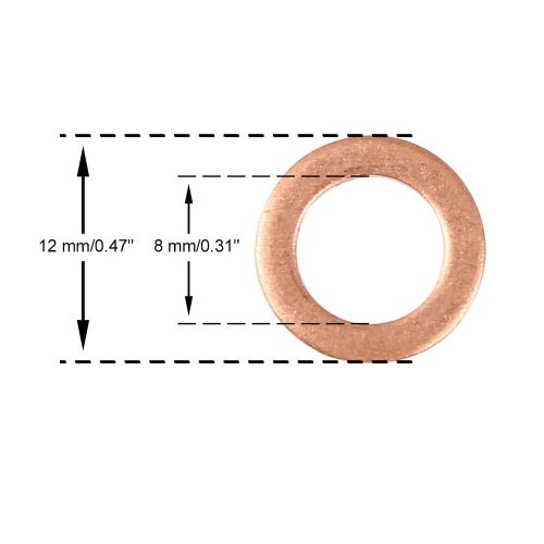 Copper washer flat sealing gasket ring spacer for car 8 x 12 x 1.5mm 10pcs