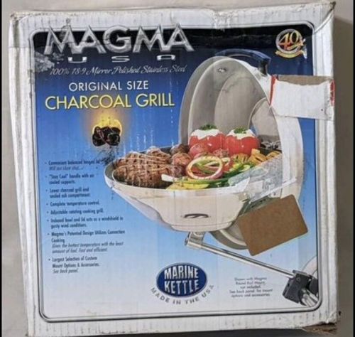 Magma 15&#034; marine kettle round ss charcoal grill a10-104 adjustable w/ hinged lid