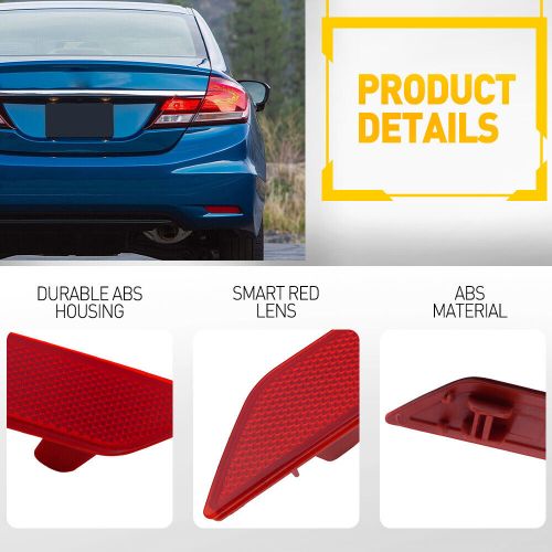 4x rear bumper reflector brake lights lamp cover for honda civic sedan 2013-2015