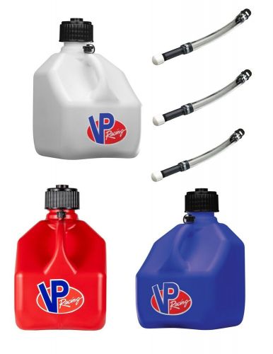 Vp racing fuels 3 gallon jugs 3pk red white and blue with hoses