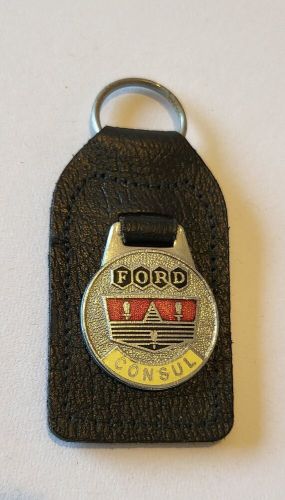 Vintage english leather/enamel on chrome ford consul classic car keyring 375