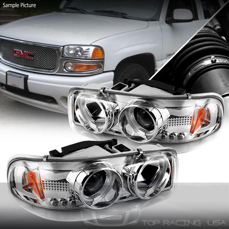 Chrome led dual ccfl halo projector headlights pair for sierra / yukon / denali