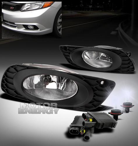 2012+ honda civic sedan 4dr bumper jdm chrome fog light+8000k hid+harness+switch