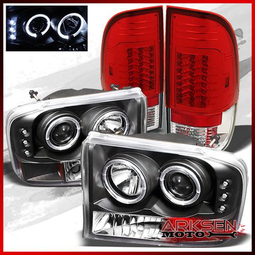 99-04 f250/350 chrome 1pc ccfl halo projector headlights+g2 r/c led tail lights