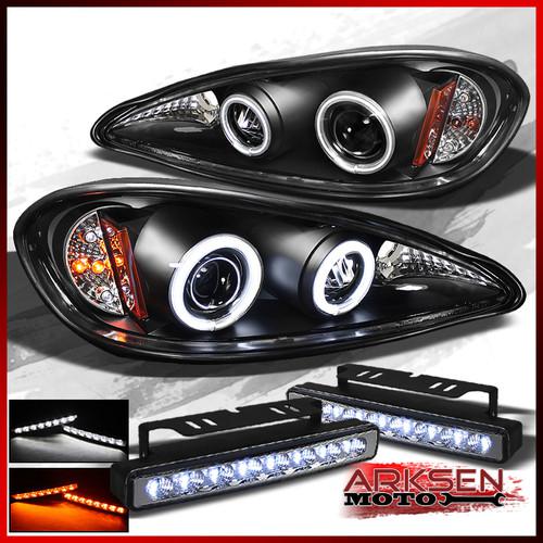 White/amber led fog lamp+99-05 grand am ccfl halo led projector black headlights