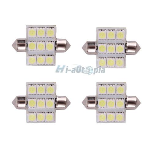 New 4 x 39mm 9 smd 5050 led car festoon dome light lamp bulb dc 12v white