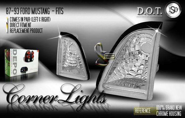 Depo pair euro style chrome inner turn park signal lights 87-93 ford mustang