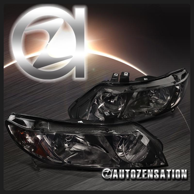 06-11 honda civic 4dr sedan smoke tinted crystal headlights rh+lh