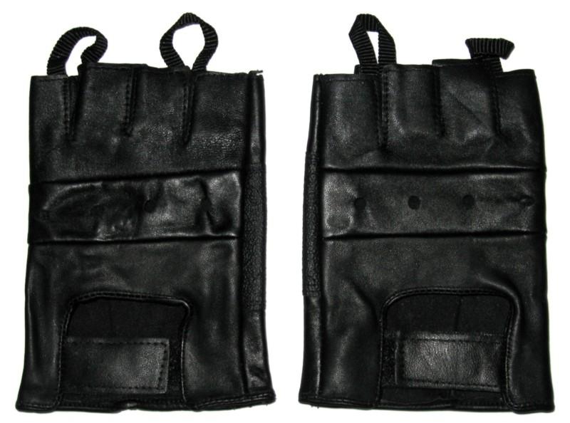 Solid leather genuine leather fingerless gloves velcro wrist straps - size large