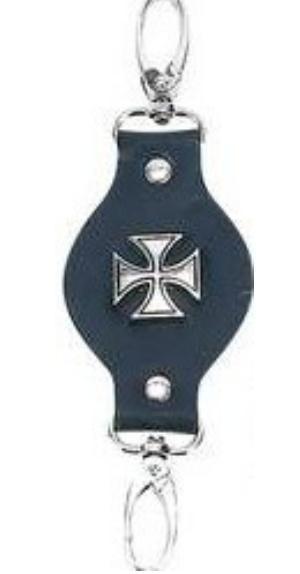 Leather key chain chopper iron maltese cross 2 swivel clips new