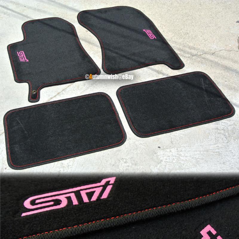 2002-2007 subaru impreza wrx sti pink logo floor mat carpet black w/ red stitch