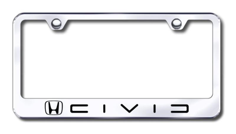 Honda civic (reverse c)  engraved chrome license plate frame -metal made in usa