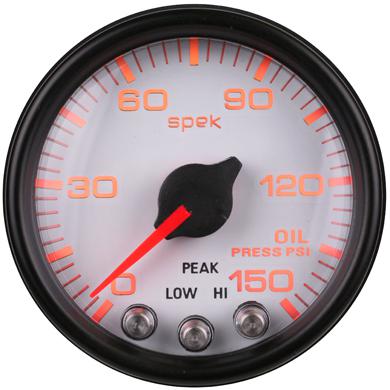 New spek pro 2 1/16" oil pressure gauge, white/black/silver