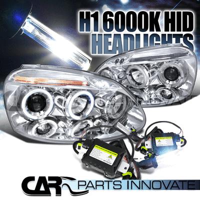 06-08 golf mk5 jetta rabbit chrome halo led projector headlight+h1 6000k hid kit