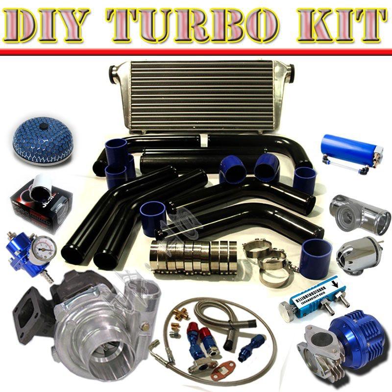 T3/t4 turbo+31" intercooler+2.5" piping kit+jdm bov chrome+oil line+gauge blk/bl