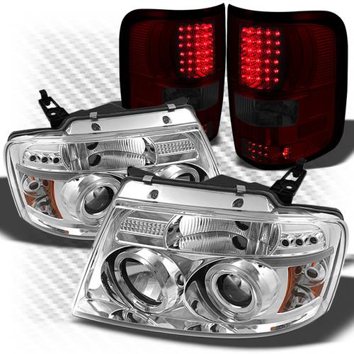 04-08 f150 chrome halo projector headlights + red smoked led perform tail lights