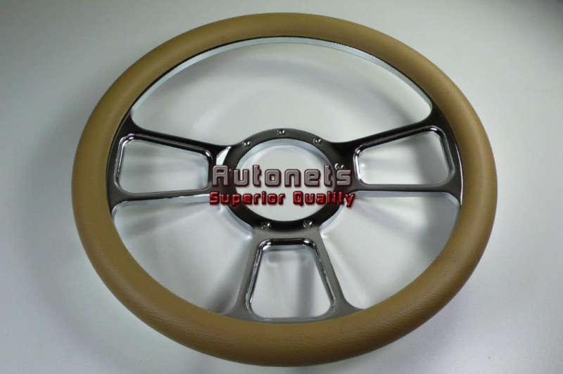 Beige leather wrap t steering wheel billet aluminum camaro impala nova buick