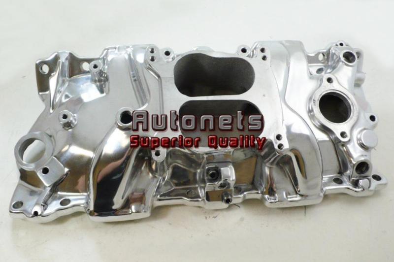 Sbc small block chevy polished aluminum dual plane spread bore intake manifold