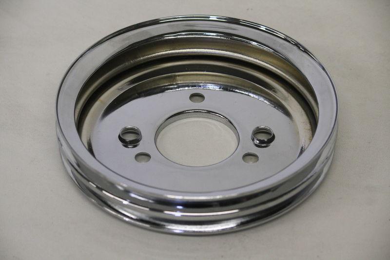 Bbc chrome steel crank pulley double 2 groove short water pump swp 396 427 454