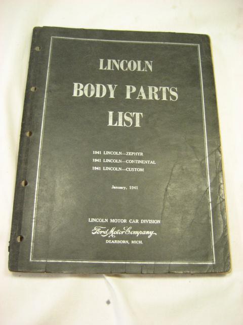 Vintage 1941   lincoln body parts list jan 1941 