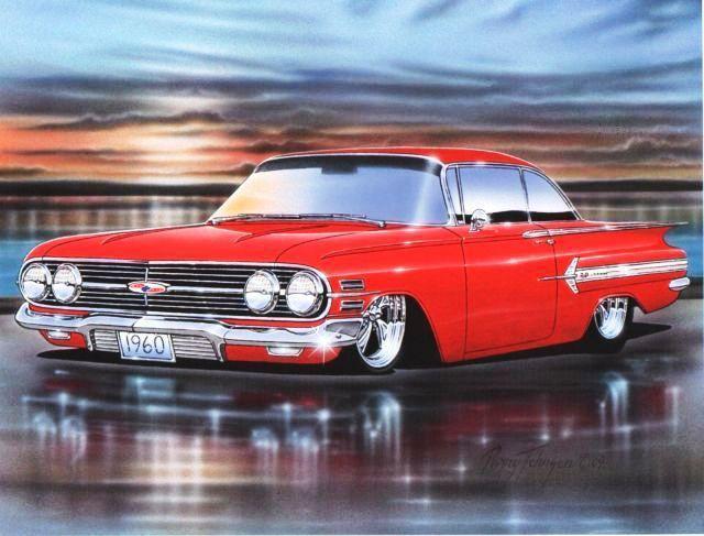 1960 chevy impala 2 door hardtop hot rod car automotive art print red