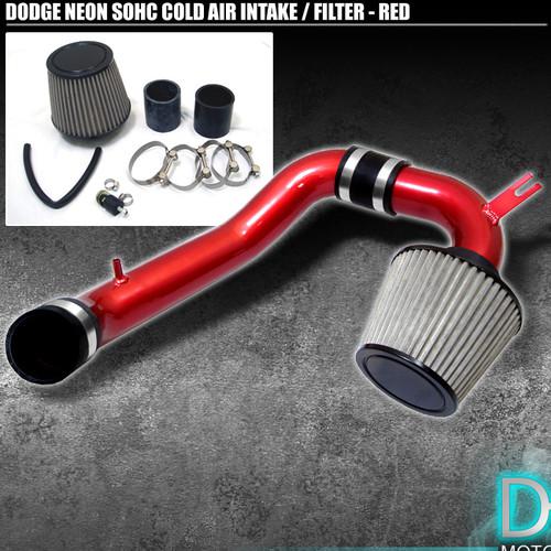 Stainless washable cone filter + cold air intake 95 dodge neon sohc red aluminum