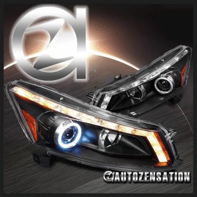 08-12 honda accord 4dr black led drl halo projector headlights