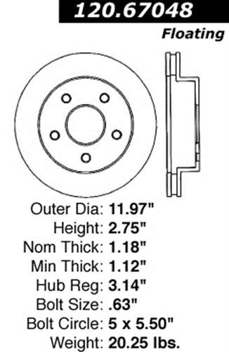 Centric-power slot 126.67048sr stoptech sport rotors 00-01 ram 1500 pickup