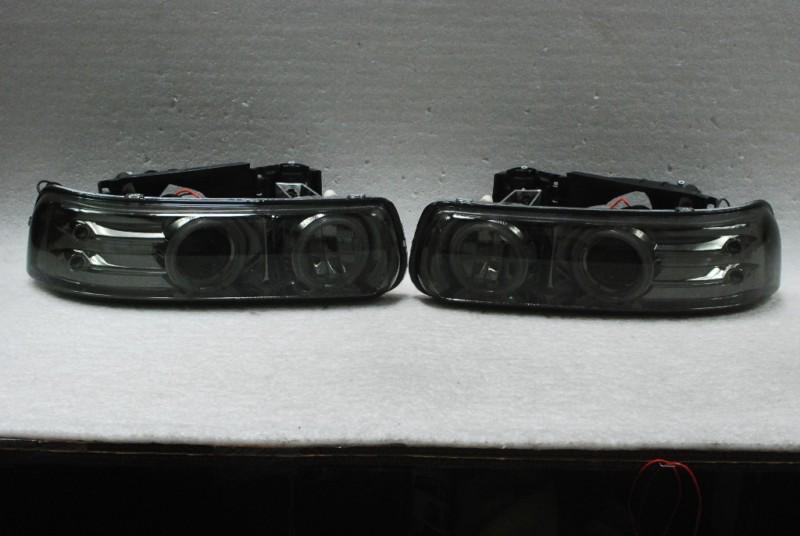 99-06 silverado tahoe suburban ccfl halo projector led smoked headlights lamps