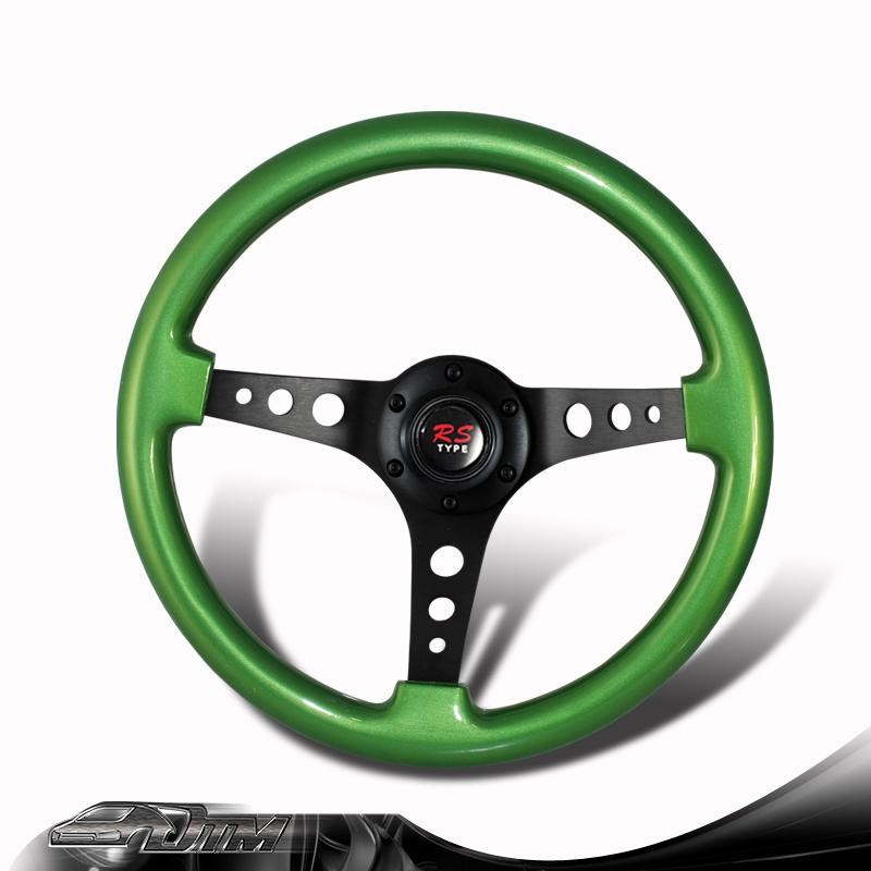 Universal 6-holed bolt 345mm deep dish green wood grain style steering wheel