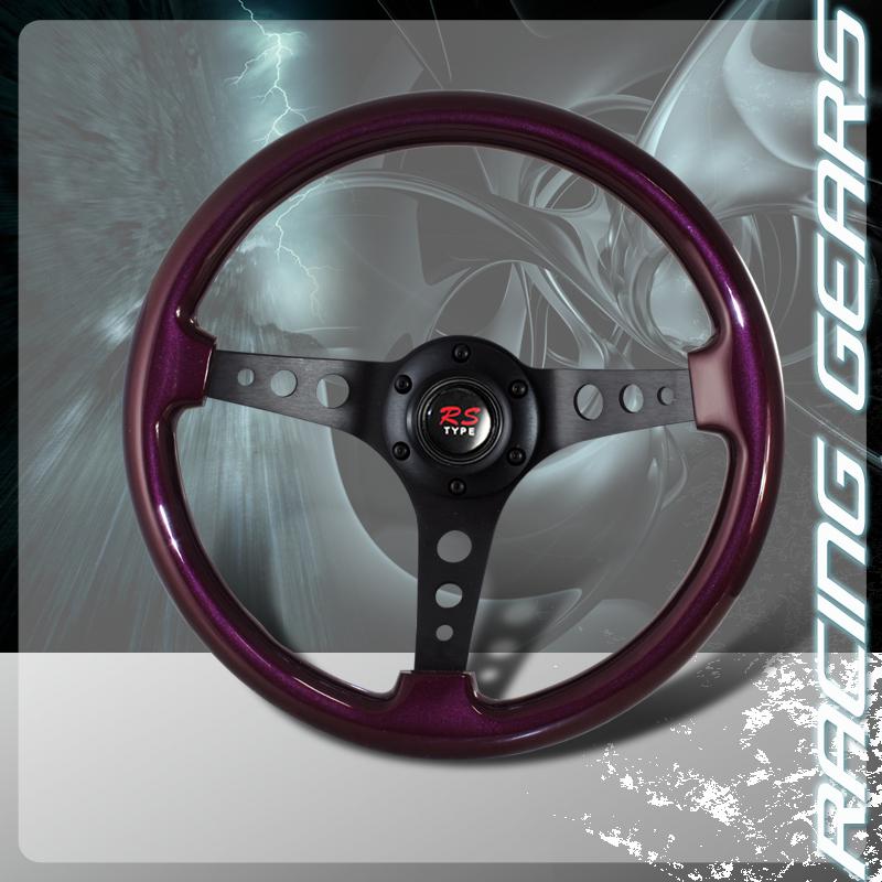 Universal jdm 345mm 6 bolt lug purple wood grain style deep dish steering wheel