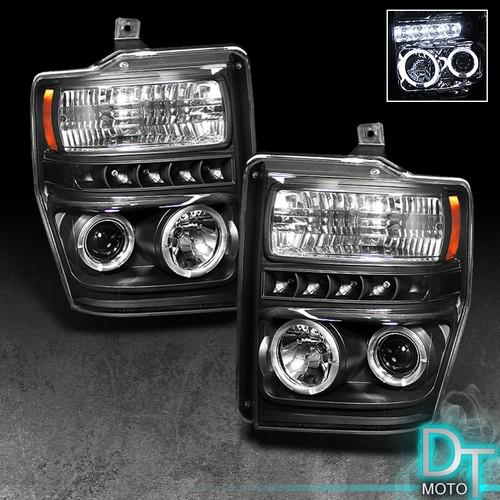 Black 08-10 f250 f350 f450 halo projector headlights w/daytime led running light